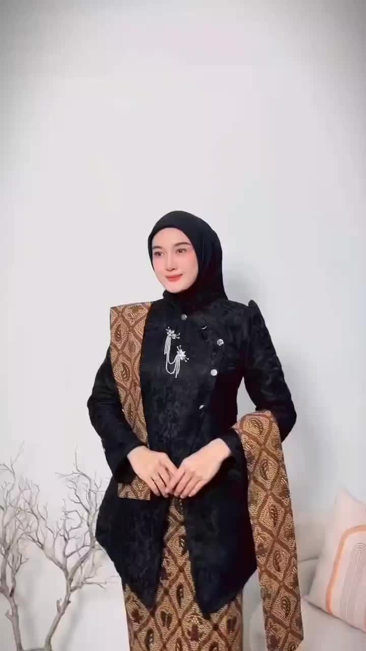 Setelan Kebaya Janggan LARASATI Motif Etnik Rok Span Songket Wisuda Lamaran Tebaru Dress Pesta Wanita Kondangan Baju Panjang Tebal Katun