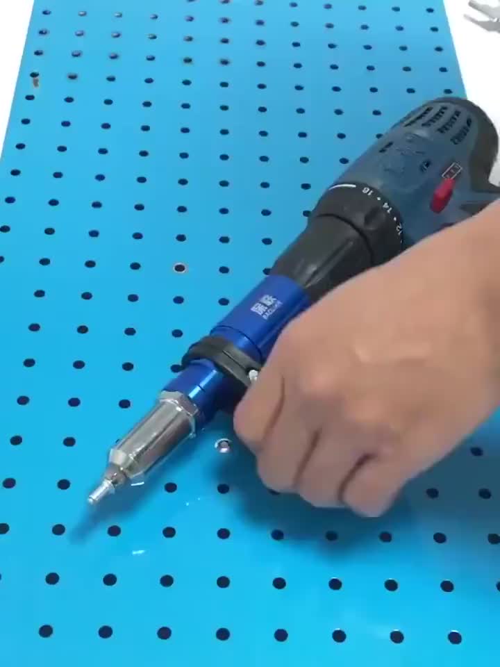 Alat Rivet Adapter bahan besi untuk bor listrik dengan 4 Nozzel Size 2,4mm / 3,2mm / 4,0mm / 4,8mm lengkap dengan handle