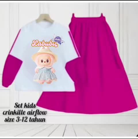 Baju setelan anak perempuan motif LABUBU cantik viral terbaru kekinian untuk usia 3-12 tahun Fashion Rok