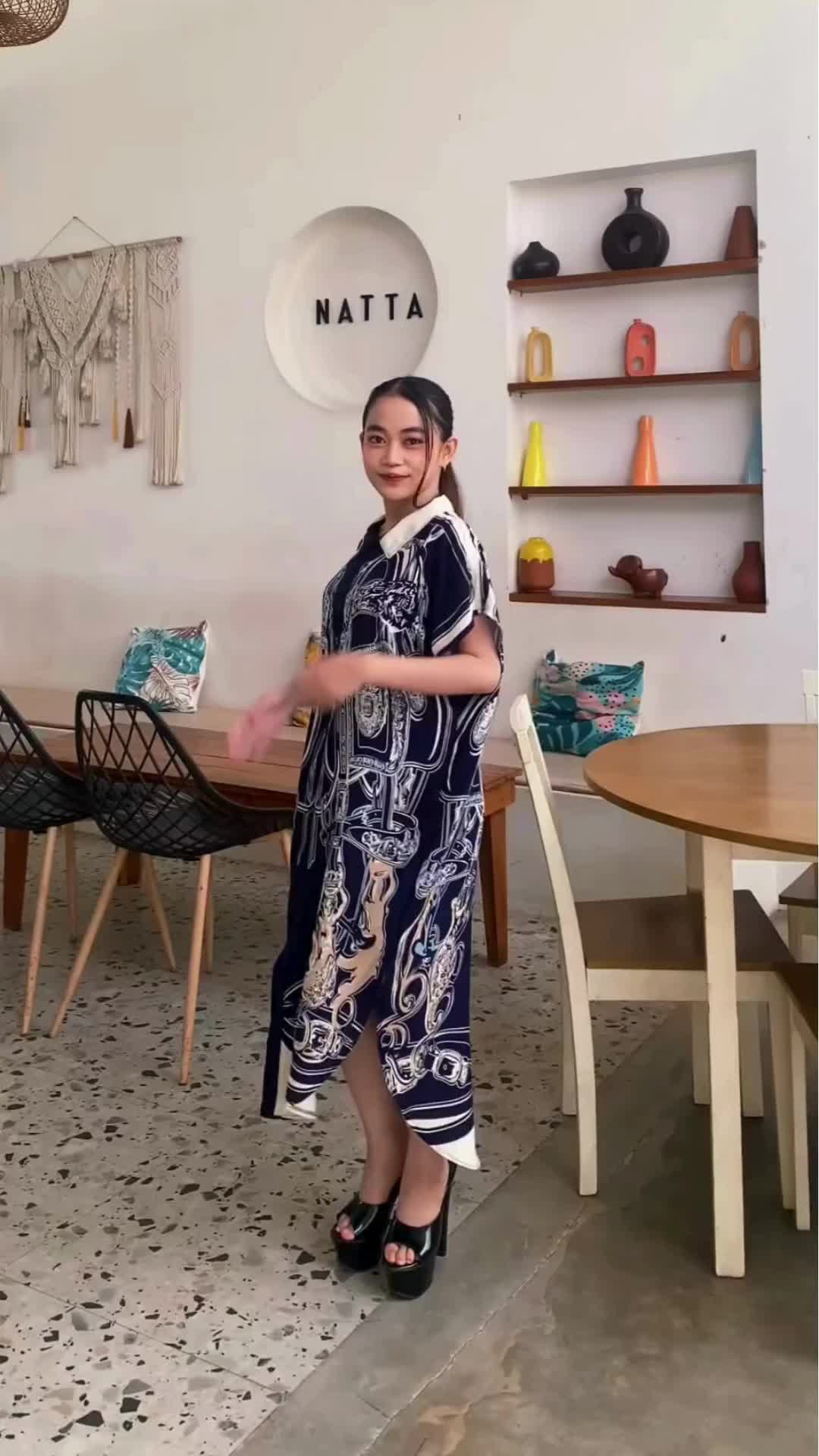 Long Daster Rayon Motif Wayang Busui Frendly Kancing Wanita