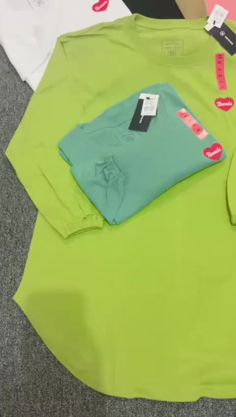 Kaos wanita Oversize oval Lengan Karet 7/8 katun Combed