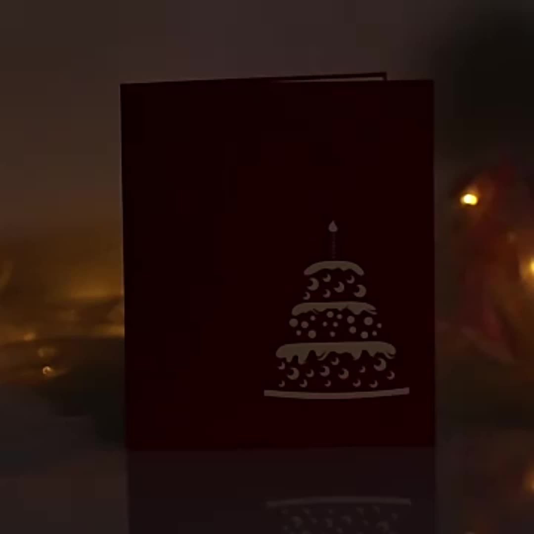 【COD】Kartu Ucapan Pop Up 3D Bentuk Kue Ulang Tahun Dengan Lampu + Musik Cards