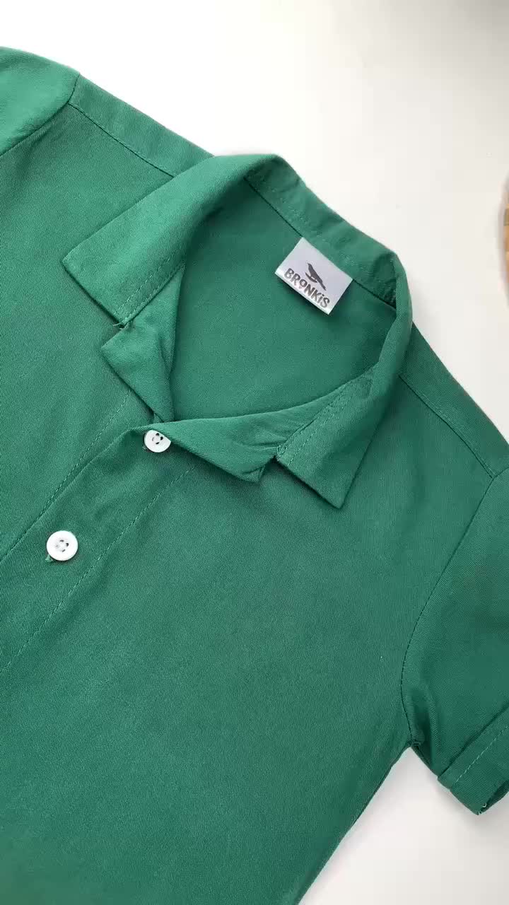 Bronkis Junior Kemeja Anak Laki Lengan Pendek Rayon Premium Warna Hijau Botol
