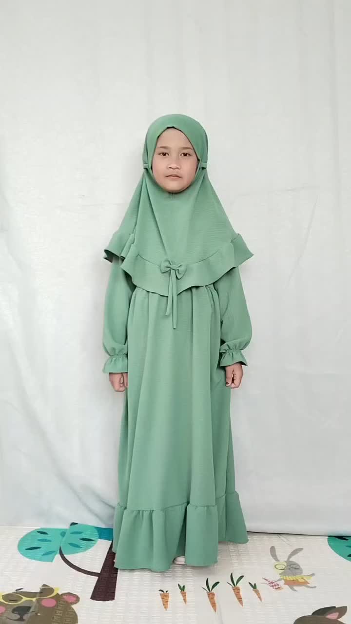 Gamis Anak Hafifa satu Set dengan hijab 2-10 tahun bahan Crinkle Airflow adem lembut tidak mudah kusut dress set hijab harian real pict