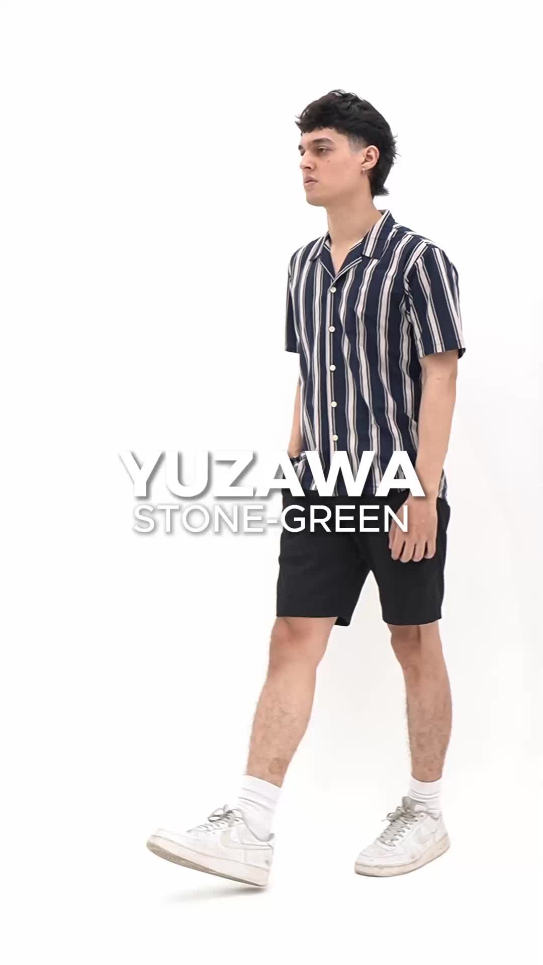 Matsuda Kemeja Pria Stripe Lengan pendek Kasual Yuzawa Navy Stone