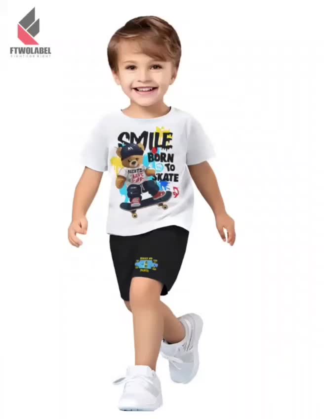 Setelan Kaos Anak Paket 4pcs Unisex  Fashion Baju Celana