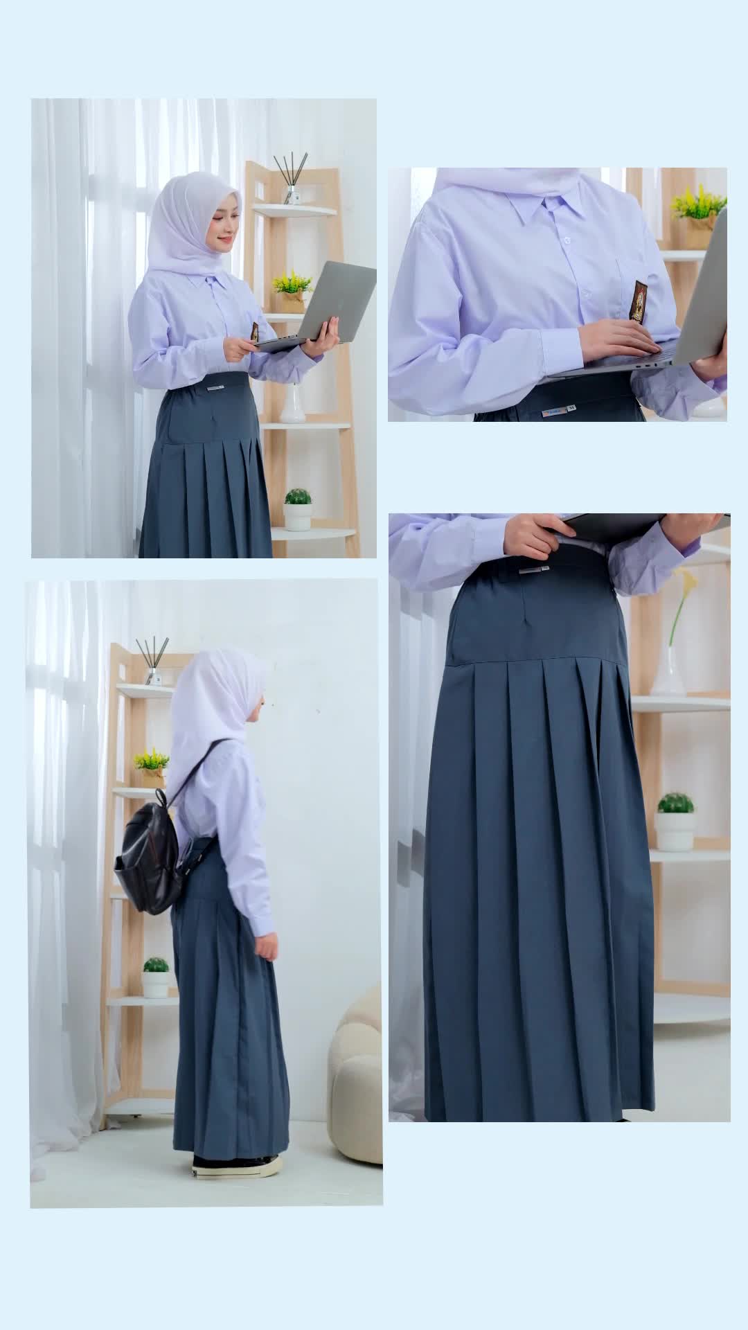 Deliscool Seragam SMA Rok Panjang Rempel Bawah Pinggang Abu - Seragam Sekolah - Rok Rempel - Rok SMA Karet