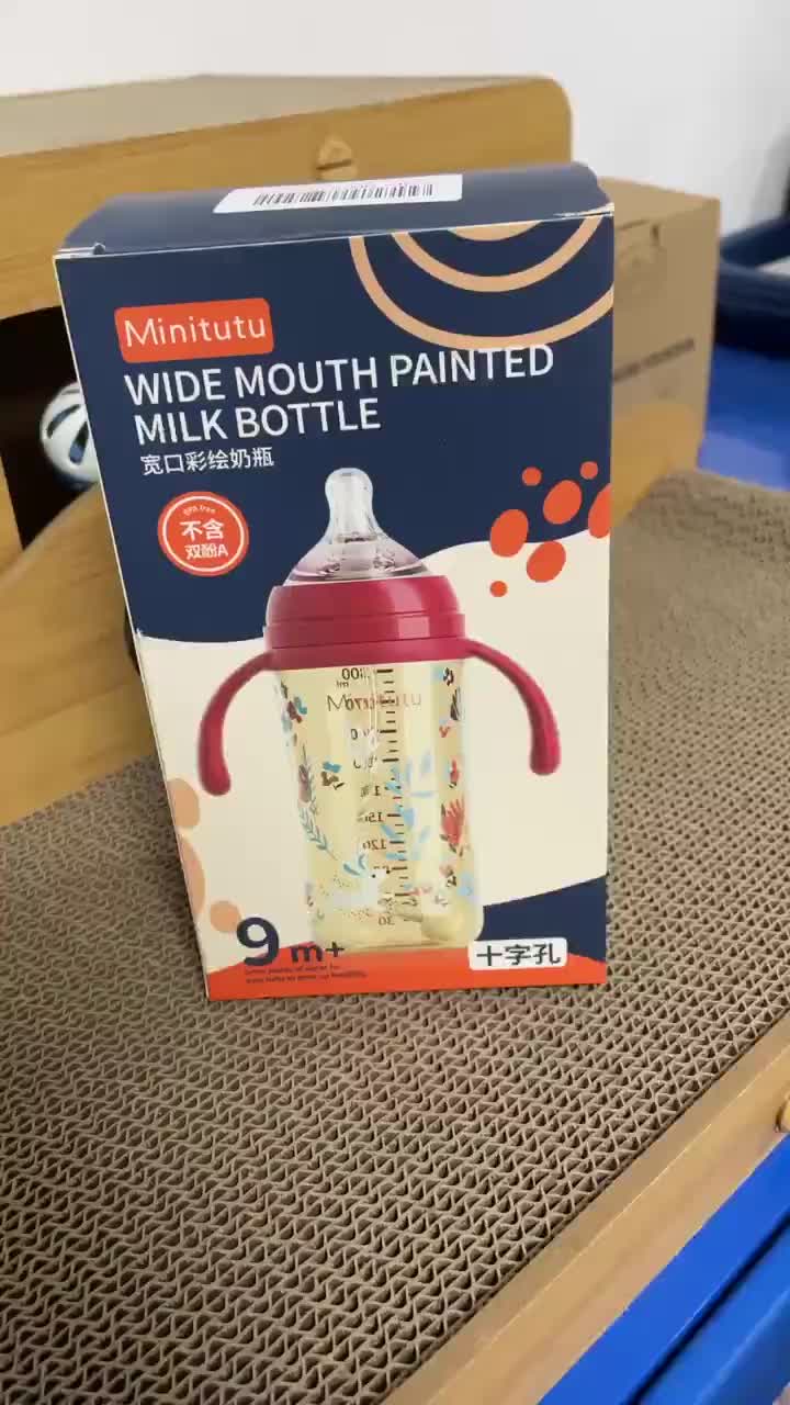 Minitutu Botol susu bayi bahan PP 240ml/300ml dengan bola gravitasi dan Dot anti kolik untuk bayi usia 6 bulan ke atas Bebas BPA Minum Bottle Tumpah