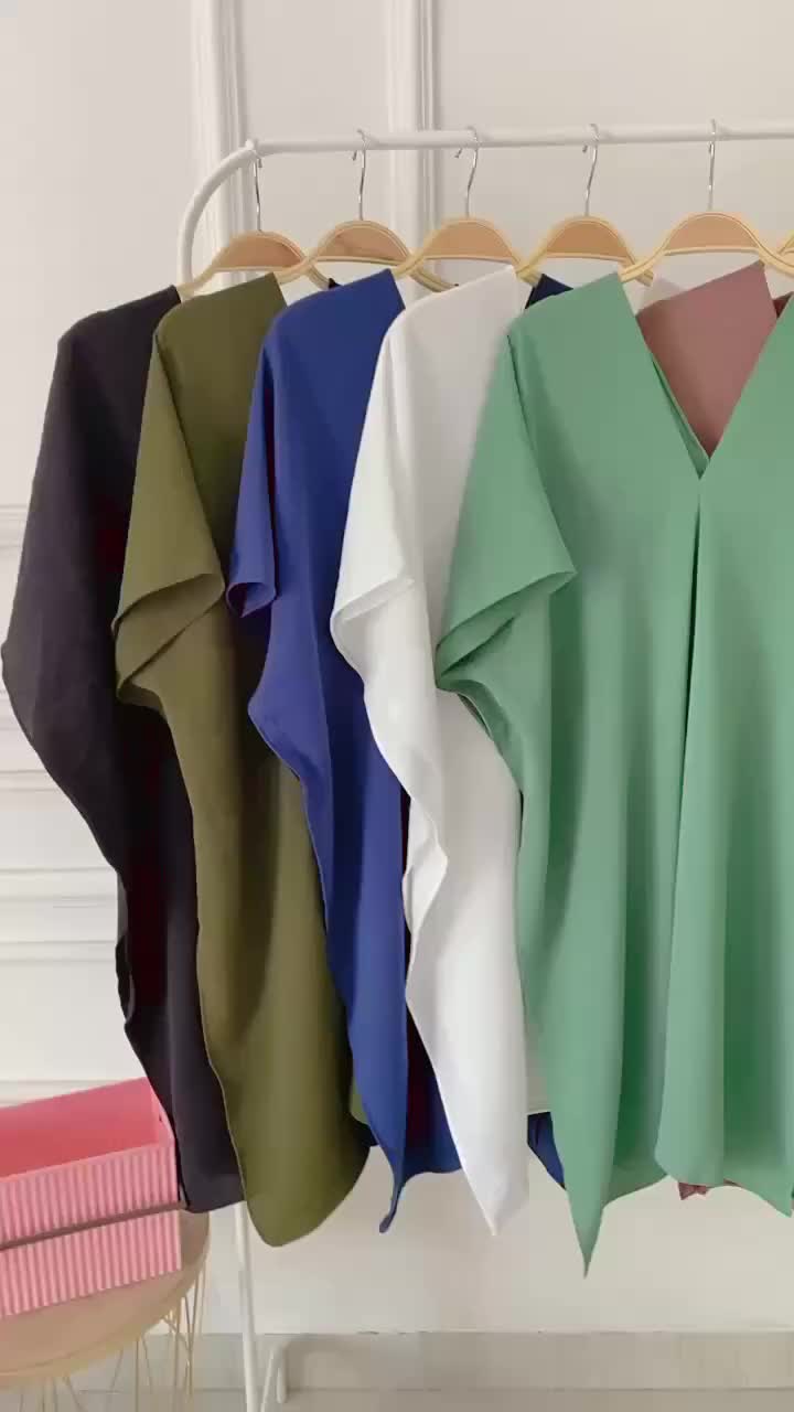 Atasan Nagita LONG SQUARE | Long Square Nagita  ATASAN WANITA crinkle /blus nagita slavina Oversize V-Neck Airflow Top