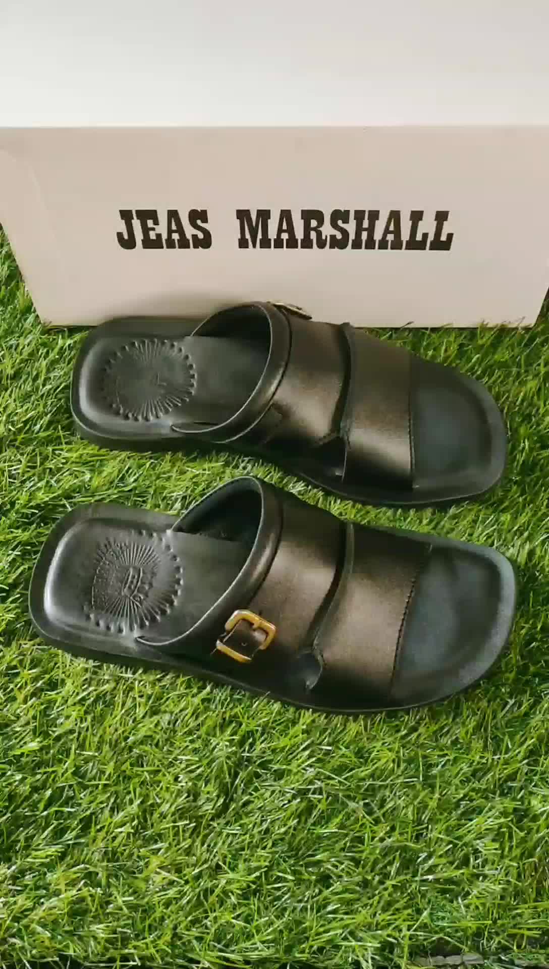 Sandal Selop Kulit Pria Jeas Marshall - Kulit Sapi Asli 100% - JM 04 Hitam ( Produksi Sendiri )