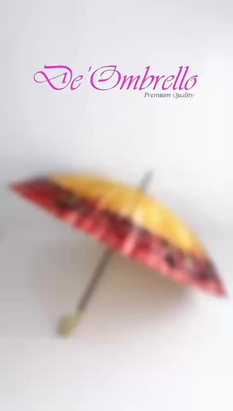 (062)Payung 16 Jari Bahan Saten Motif Kembang Campur Handle Emas Premium Quality Umbrella