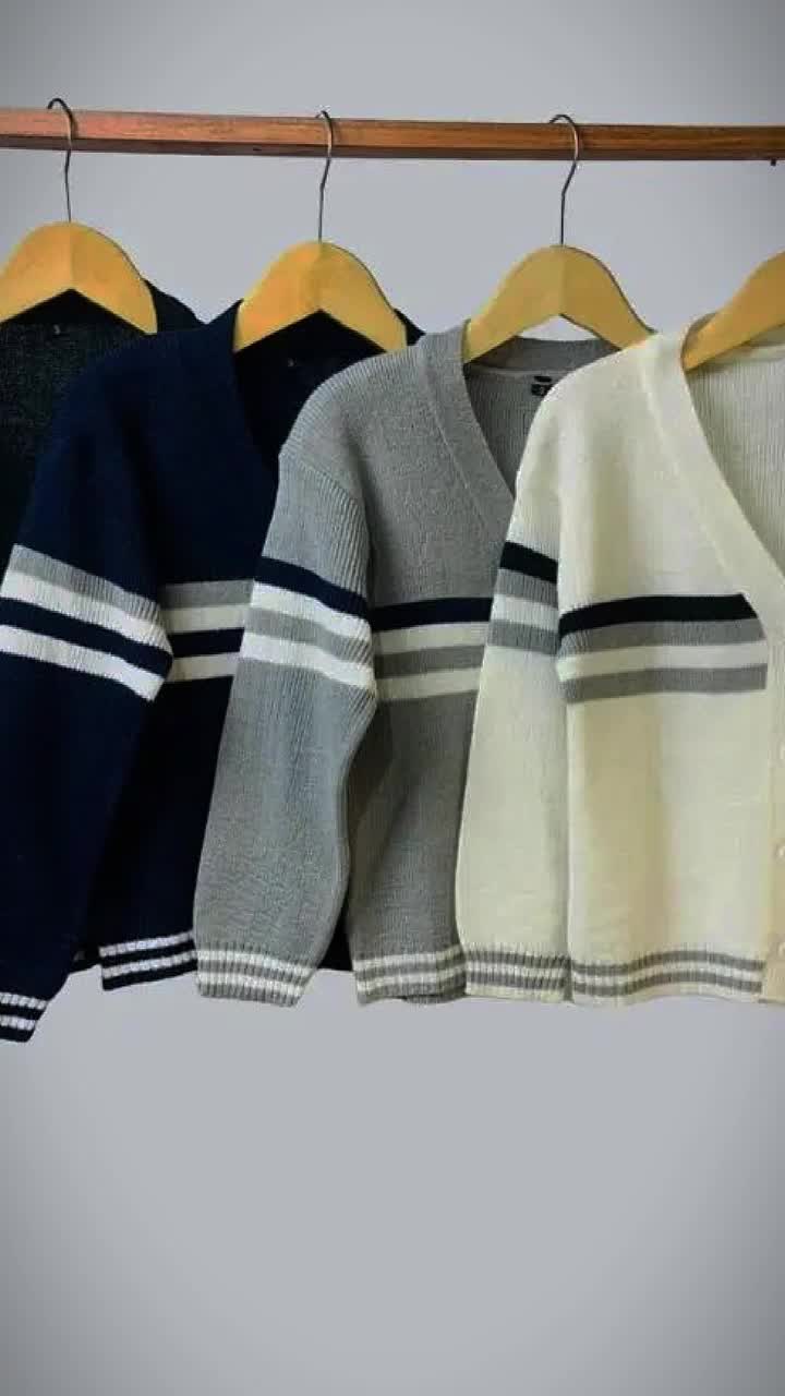 Atasan lengan panjang jaket rajut cardigan anak cowok cewek - motif strip lines Fashion