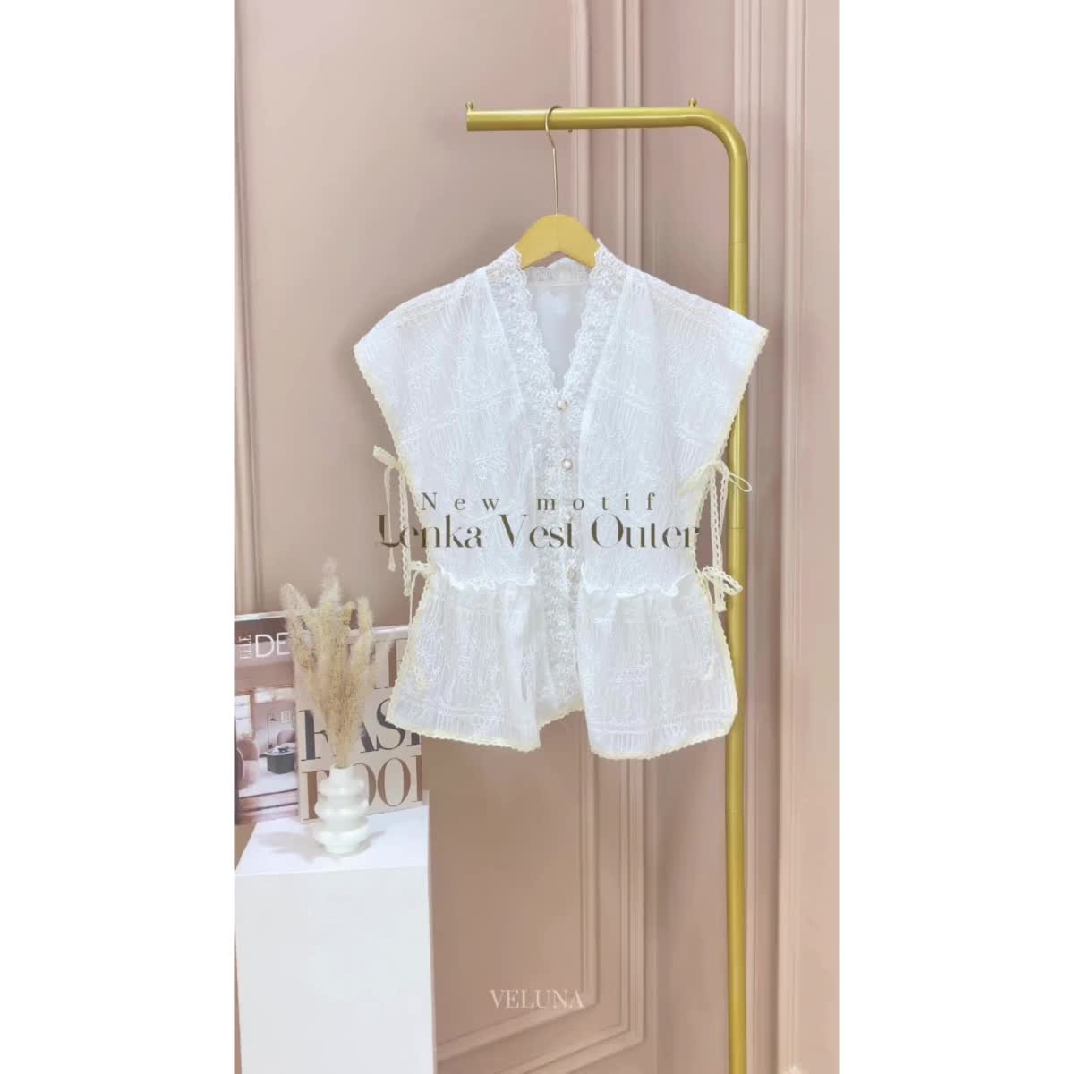 VELUNA Lenka Vest Outer - VOH185 - Atasan Vest Outer Rompi Putih Wanita Bahan Brokat Full Furing