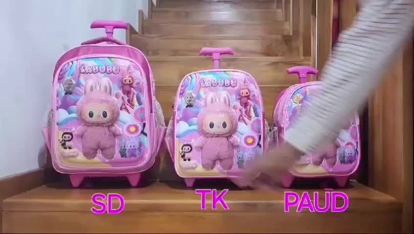 Tas Troli Anak Labubu 3D LED untuk Sekolah SD, TK, dan Paud - Fashion
