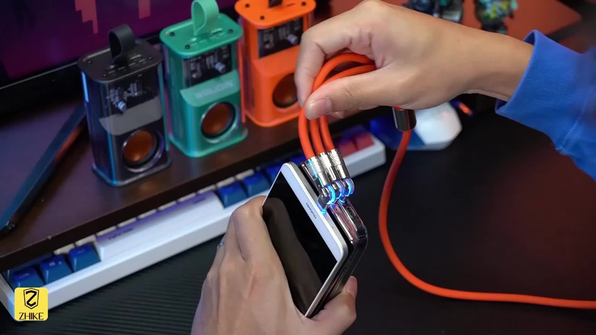 ZHIKE Kabel Data Fast Charging 3 in 1 Kabel Casan Tipe C Micro USB iOS Cable Type C dengan Adapter 240W Panjang 1.2M HP Mendukung 6A Kepala Charger Fast Charger Untuk Samsung Realme Xiaomi OPPO VIVO Adaptor Batok