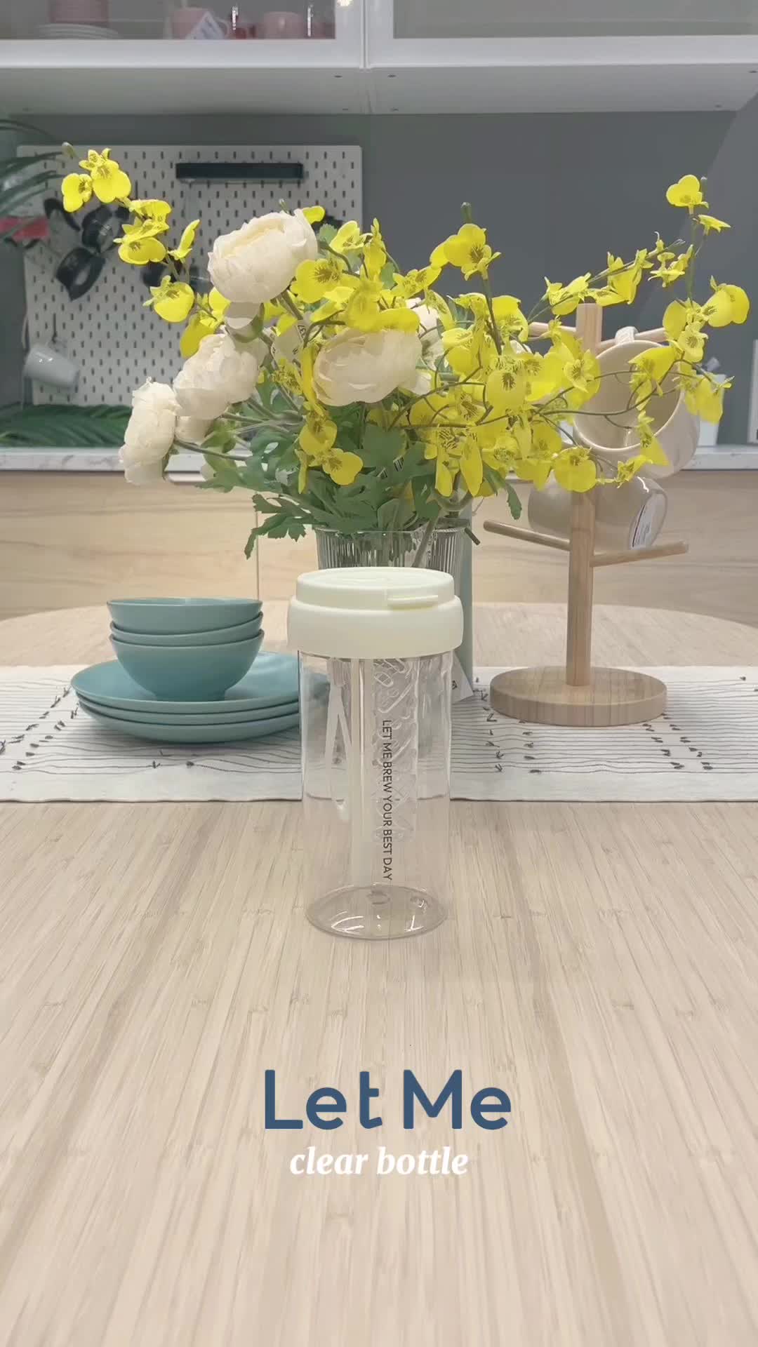 Let Me Botol Minum Infused Water - Botol Bening 600 atau 800 ML Dengan VARIASI WARNA TALI Filter Pemisah Dan Sedotan Gelas Minuman Air Lemon/Teh Dengan Saringan Kitchenware Silikon Bottles Multifungsi LM-AAB2032