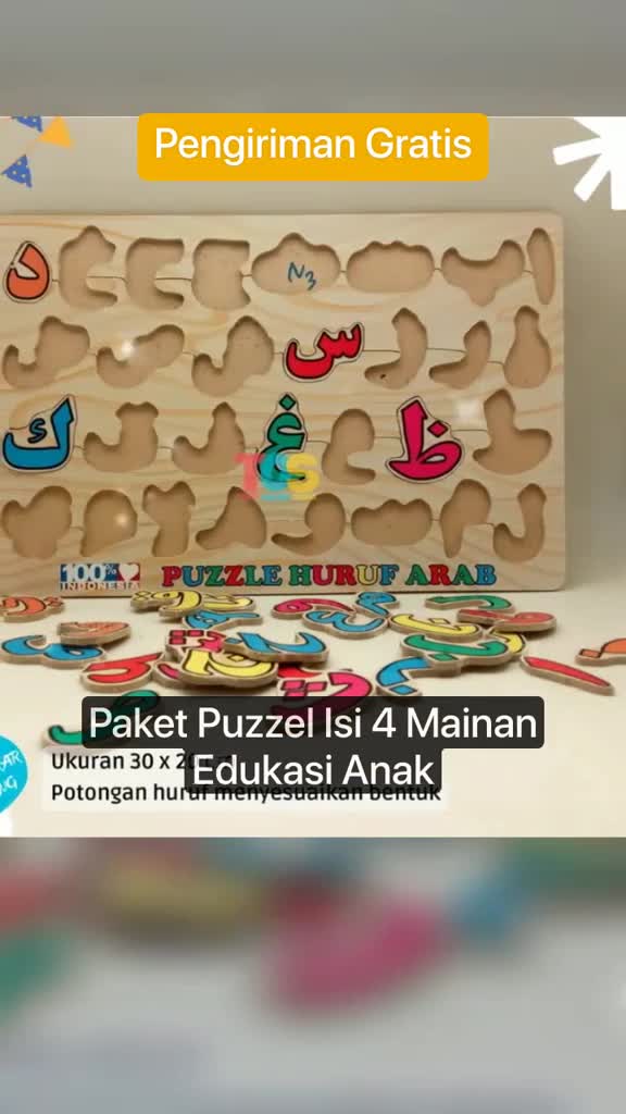 Paket Puzzel isi 4 mainan edukasi anak tk balita perempuan laki kayu jigsaw huruf alfabet abjad besar hijaiyah angka Cewek Cowok Pendidikan Dini Belajar Hadiah puzzle games toys