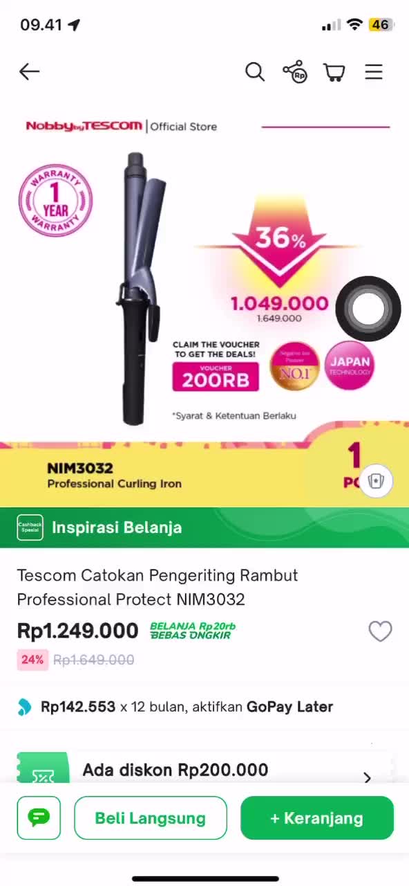 Tescom Catokan Pengeriting Rambut 3 ways Hair Iron NTIR1650