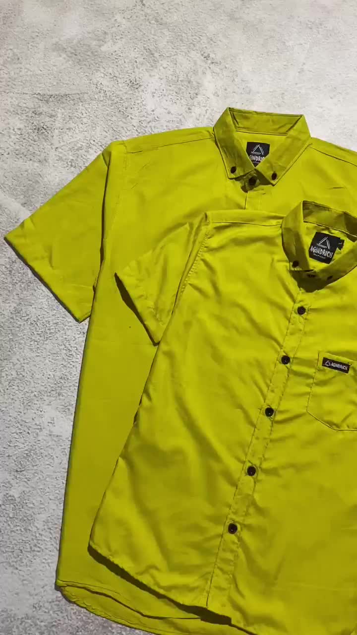 Kemeja couple ayah dan anak polos katun santai slimfit lengan pendek casual Hem baju kemeja formal keluarga lemon denim