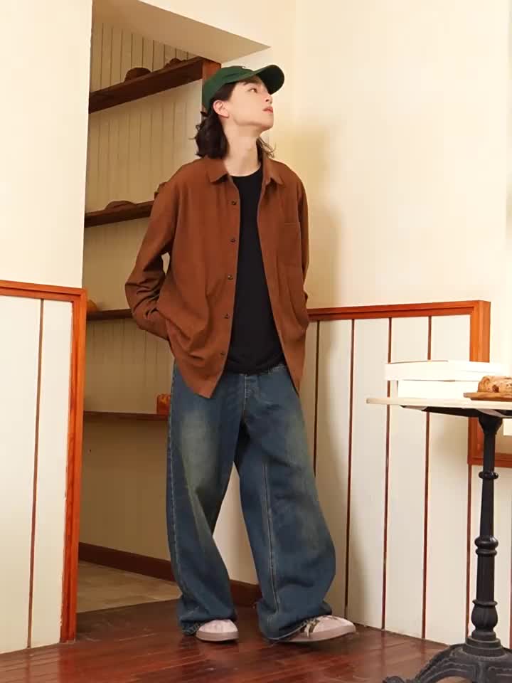 Kemeja Korduroi Polos Pria unisex Lengan Panjang jaket corduroy pria Kemeja Corduroy Pria korean style Kemeja vintage jaket korduroi kemeja longgar lengan panjang atasan Kasual premium oversize pria baggy corduroy shirt hitam coklat Casual