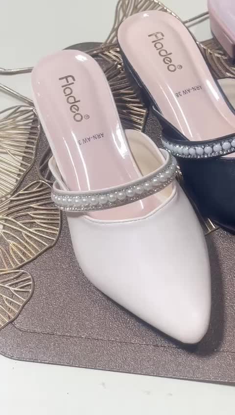 Sendal Wanita Terbaru Mules/Heels Fladeo Tali Mutiara 3cm Shoes