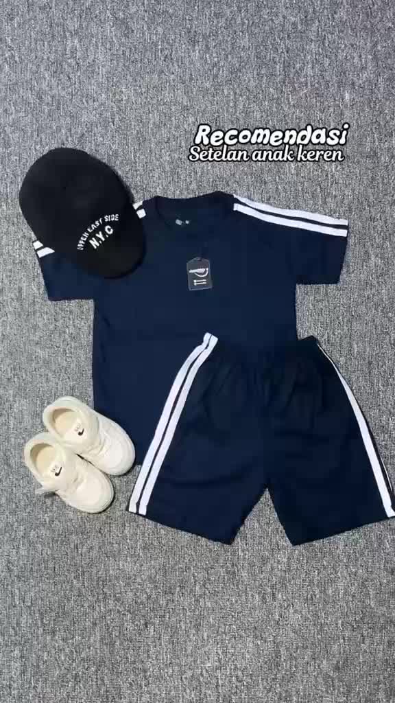 AZM KIDS SETELAN KAOS STRIPE ANAK UNISEX COMBAD 24S  Pakaian Fashion