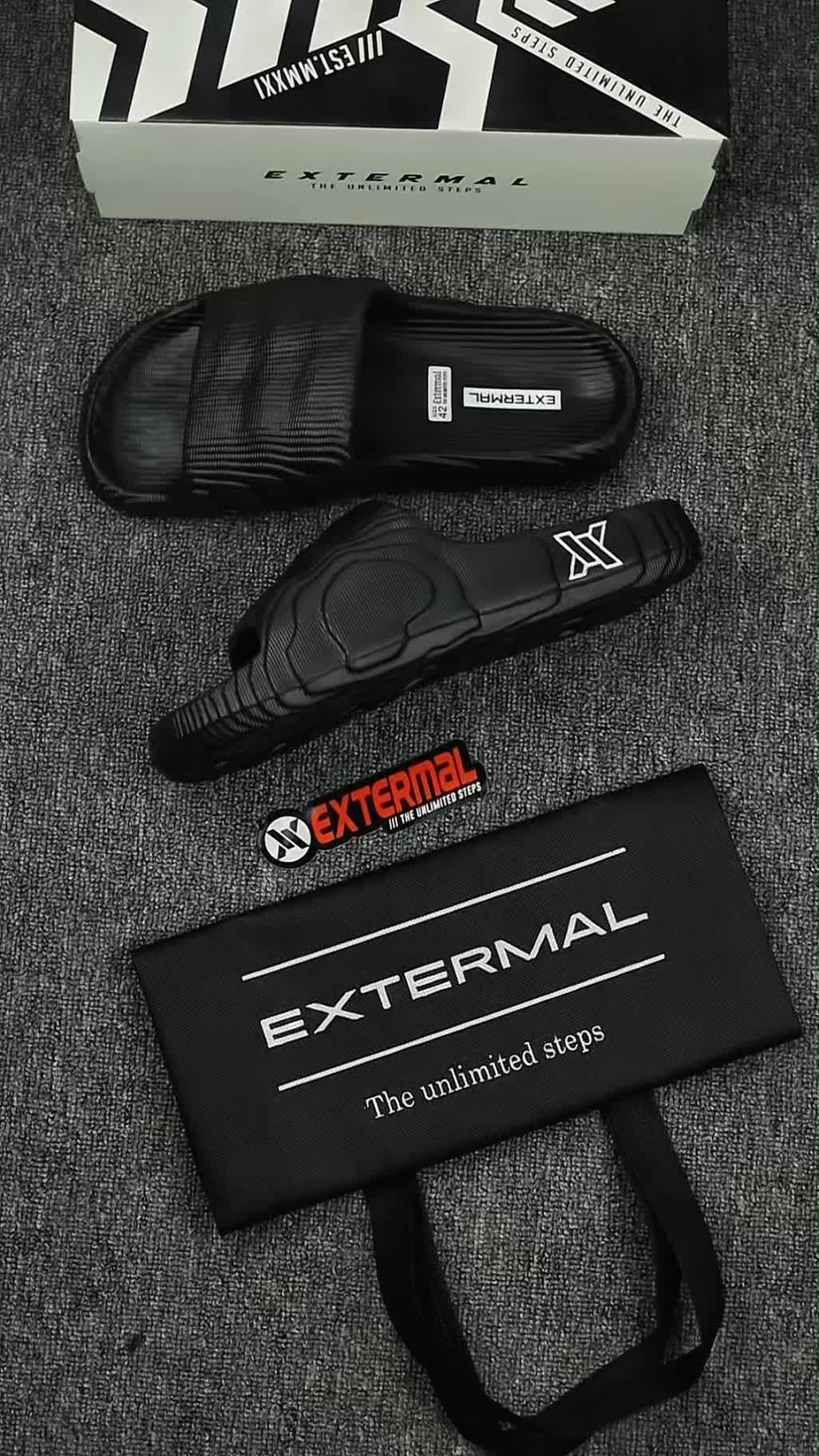 EXTERMAL - Milestone Black - sandal Slide - Slip On Casual Pria kekinian selop Cowok Sendal