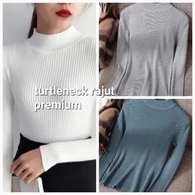 Kaos turtleneck wanita lengan panjang kenit rajut premium / kaos dalaman wanita