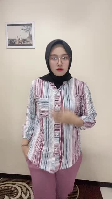 One set cringkel motif salur warna mouve Setelan Baju Crinkle Wanita Panjang