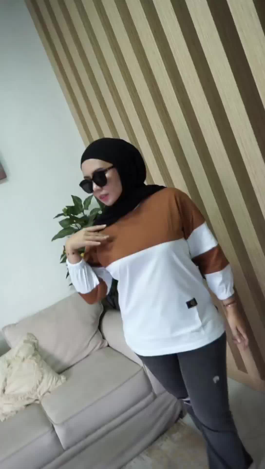 ilystore09 || Atasan wanita Kombinasi kekinian lengan kerut cotton combad 20s premium
