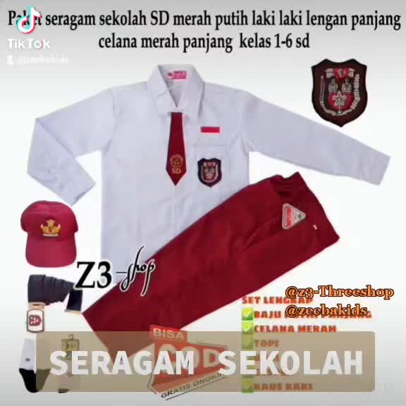 Setelan Seragam Sekolah SD Putih-Putih Lengan Panjang Perempuan Kelas 1-6 Paket Lengkap Baju Rok