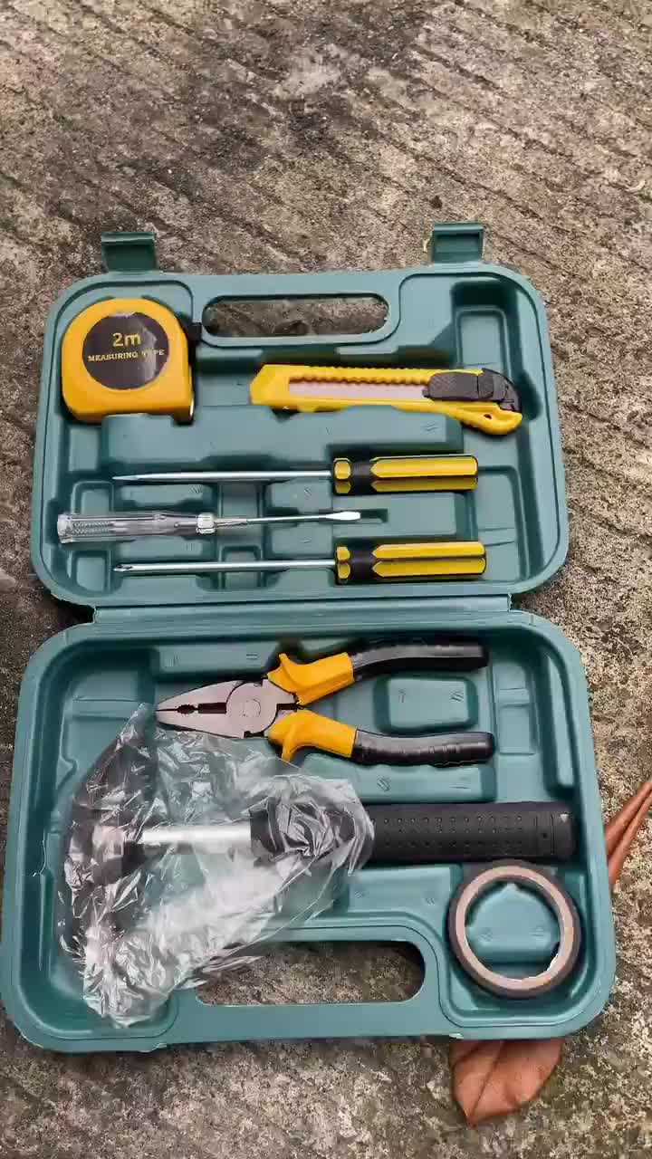 Perlengkapan Set Reparasi Tool Box 12 in 1 Obeng Cutter Kunci L Tang Dan Meteran Alat Kerja Profesional Portabel 19.5 x 4.5 x 4 cm