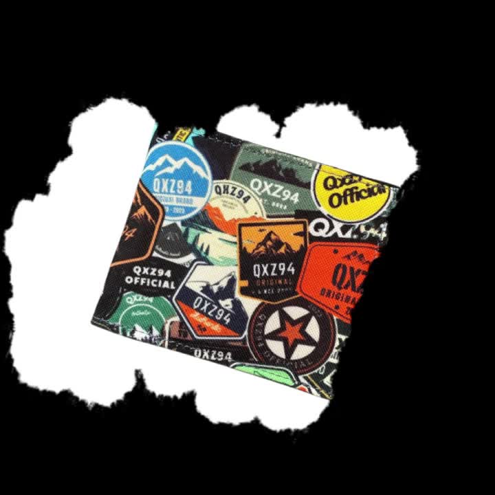 QXZ94 Dompet Pria Kulit Kanvas Full Print Motif Pendek Lipat Kartu Uang Tipis Polos Kombinasi Hitam Cowok