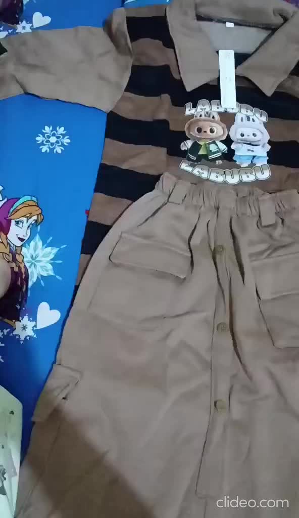 SETELAN ROK KARGO ANAK PEREMPUAN SALUR LABUBU/ BAJU ANAK SALUR KERAH LABUBU 2-12 TAHUN