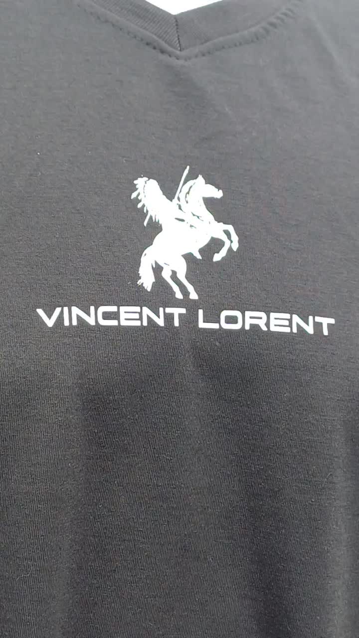 Vincent Lorent Kaos Oblong Vneck Lengan Pendek Pria Wanita Dewasa  sablon DTF Polyflex V-Neck - Ukuran L, XL, XXL - Distro Sablon Cowok Baju Atasan Unisex Motif Keren Hitam
