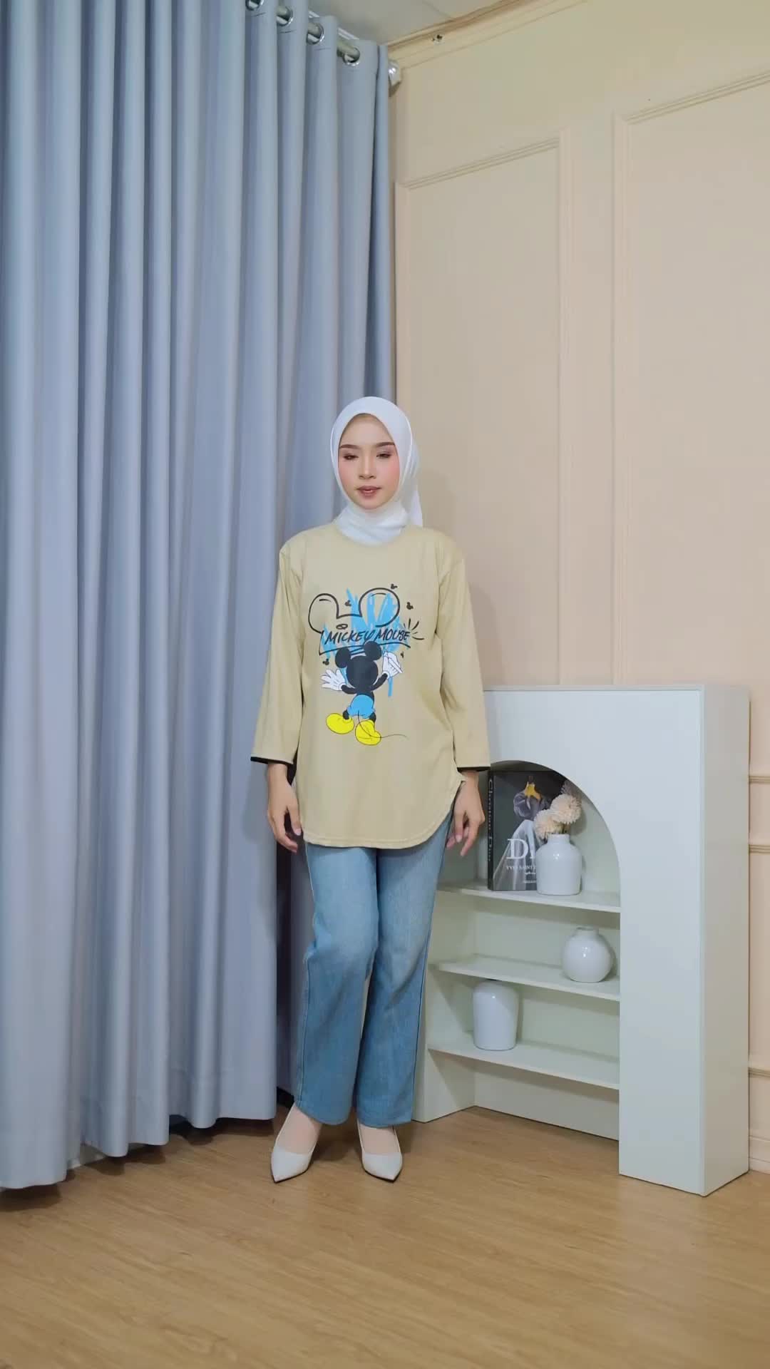 ATASAN KAOS WANITA OVERSIZE COMBED 20S MOTIF MICKEY MOUSE LENGAN 7\8