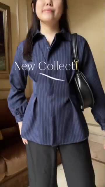 ARBA Kemeja Blouse Stripe Salur Wanita Fitted Body Basic Casual Baju Atasan Slim Fit Press Body Lengan Panjang Semiwoll Premium Kancing Kerah Formal Kerja Top Strip
