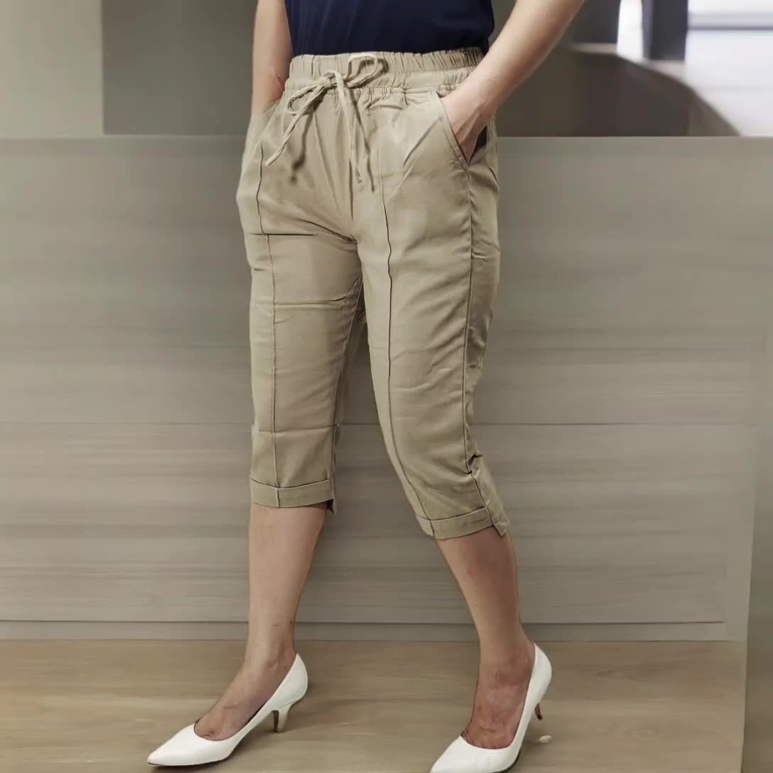 Celana 7/8 wanita Long back Stretch tebal Simple Me Serut Karet Melar Soft Stretch Nyaman Lembut Santai