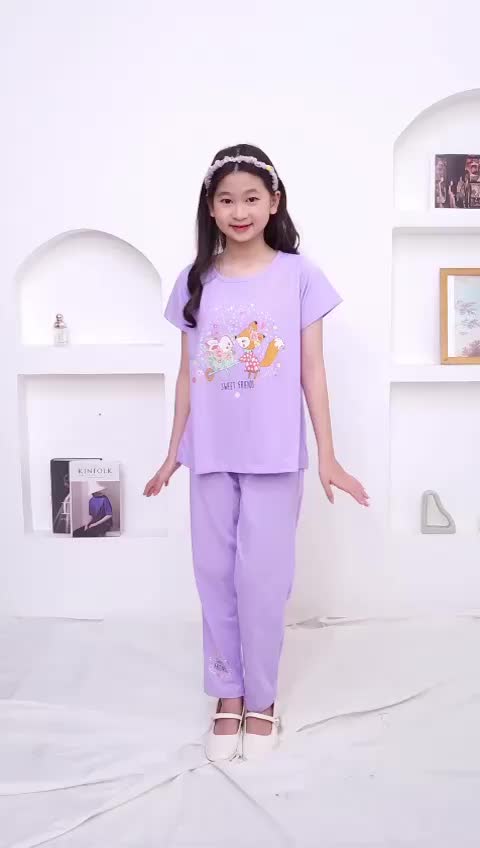 Kimchan Setelan Baju Tidur Anak Perempuan Lengan Pendek Celana Panjang 5-12 Tahun