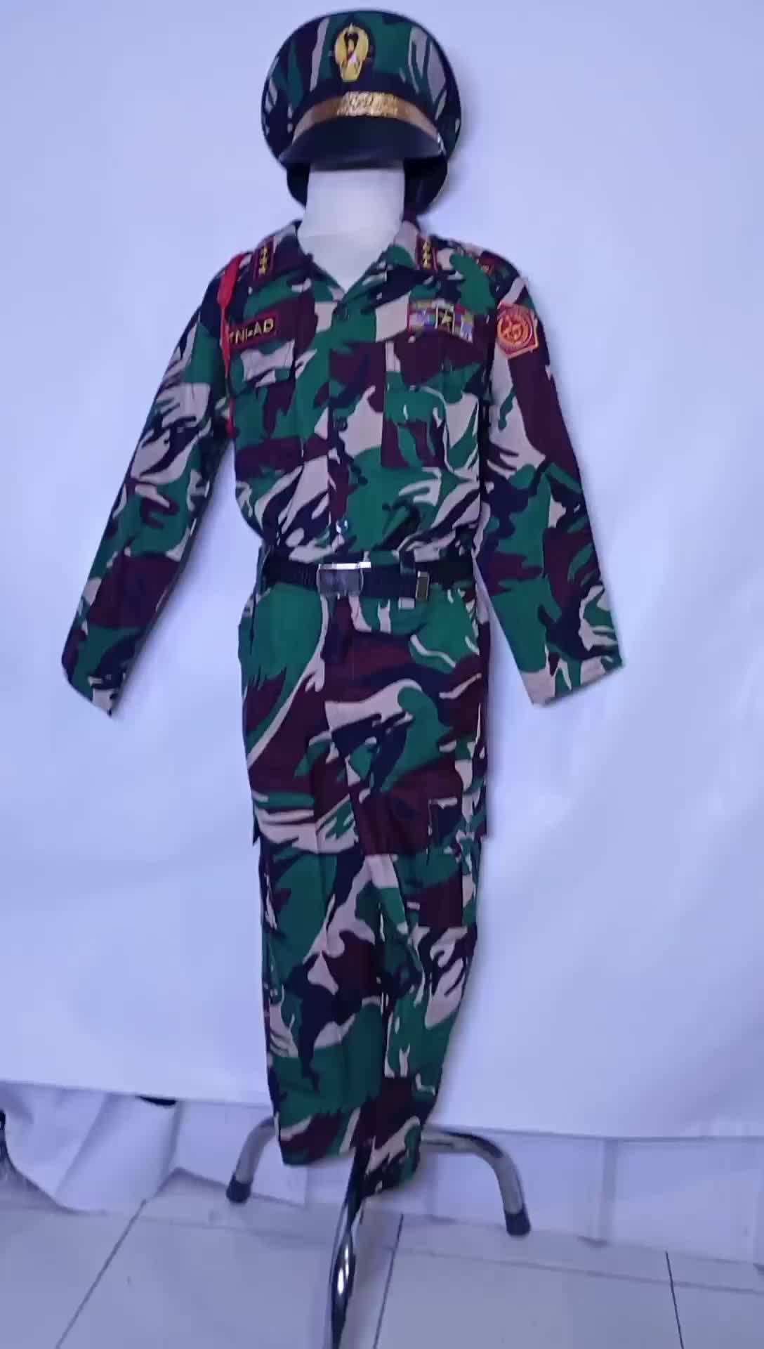 Kostum Profesi Tentra Anak dengan Topi Pet & Baret Seragam Fashion Baju Pakaian & Aksesori Size XS S M L XL XXL Seragam TNI Anak Topi Pet Sabuk Copel