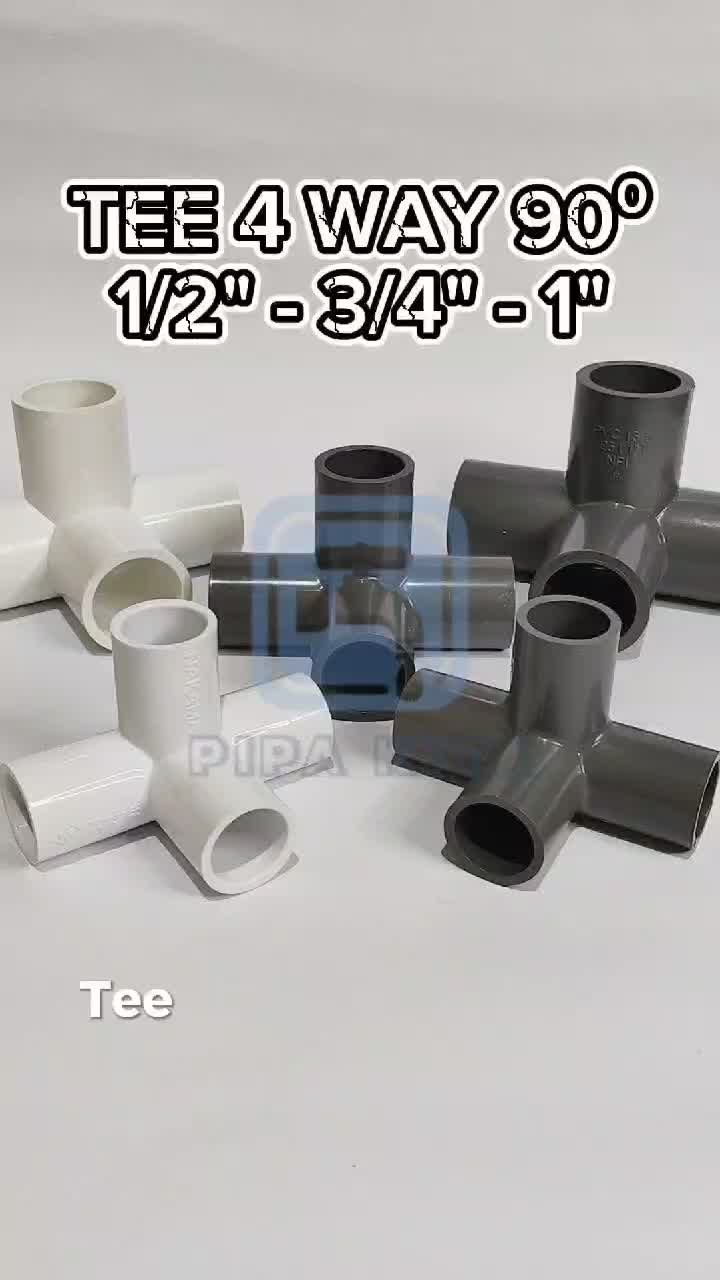 Tee 4 Way 90 / Tee Cabang 4 AW Abu Abu Putih SCG NAKAMA AQUALON 1/2 3/4 1 inch dim Tee Siku 4 Lubang Sambungan Fitting Pipa Paralon PVC Hidroponik