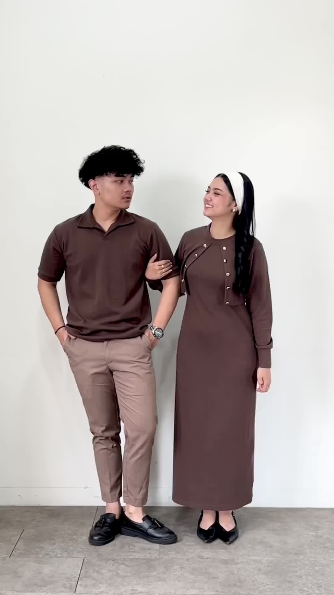 Couple Project Jeda Couple Collection - Elegant Knitted Dress & Polo Latte