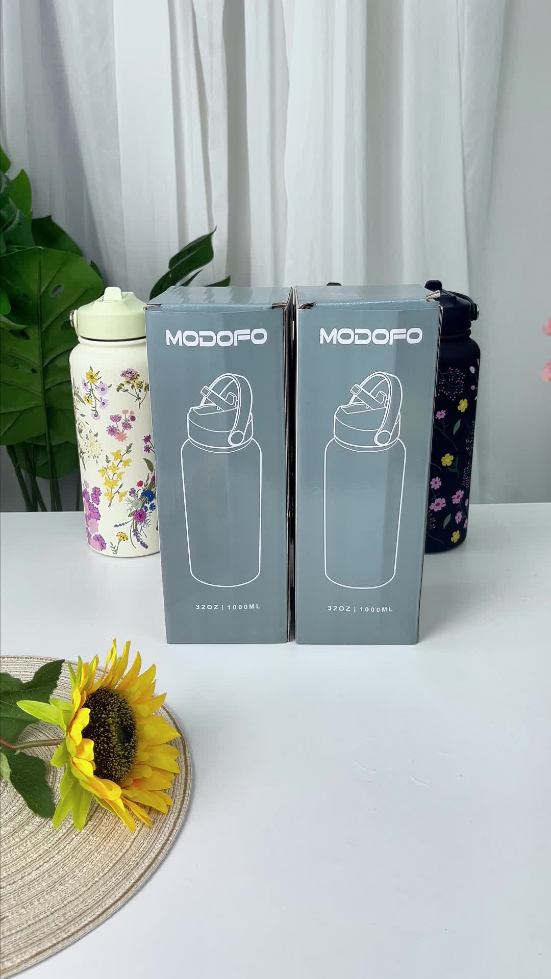 MODOFO Tumbler Stainless Botol Minum Aesthetic 1000ml dengan Sedotan, Tumbler Lucu Tahan Panas & Dingin 24 Jam, Tumblr Aesthetic