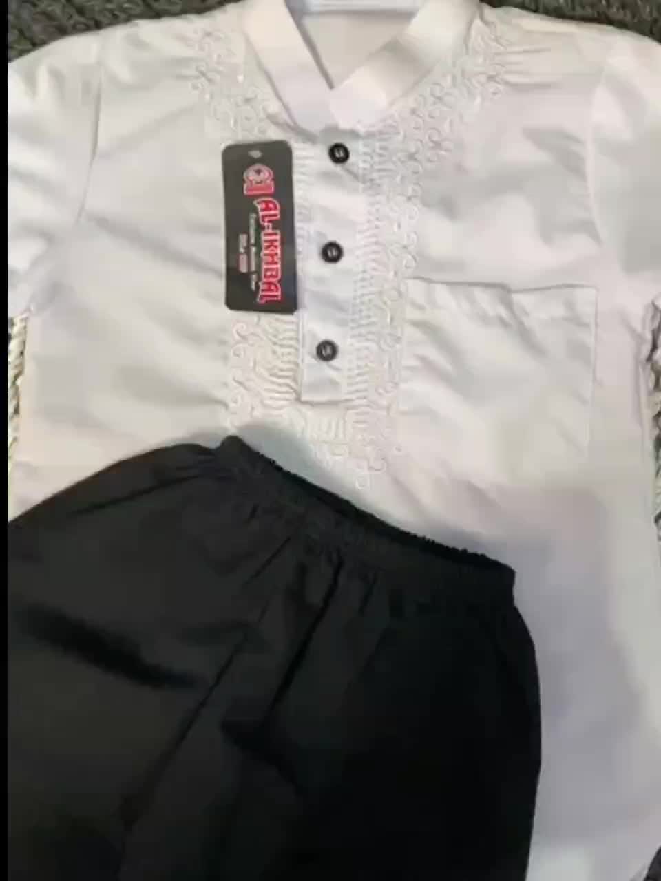 Setelan Koko Baju Putih Celana hitam Lengan Panjang Anak Laki-Laki Katun Micro  Turki Muslim