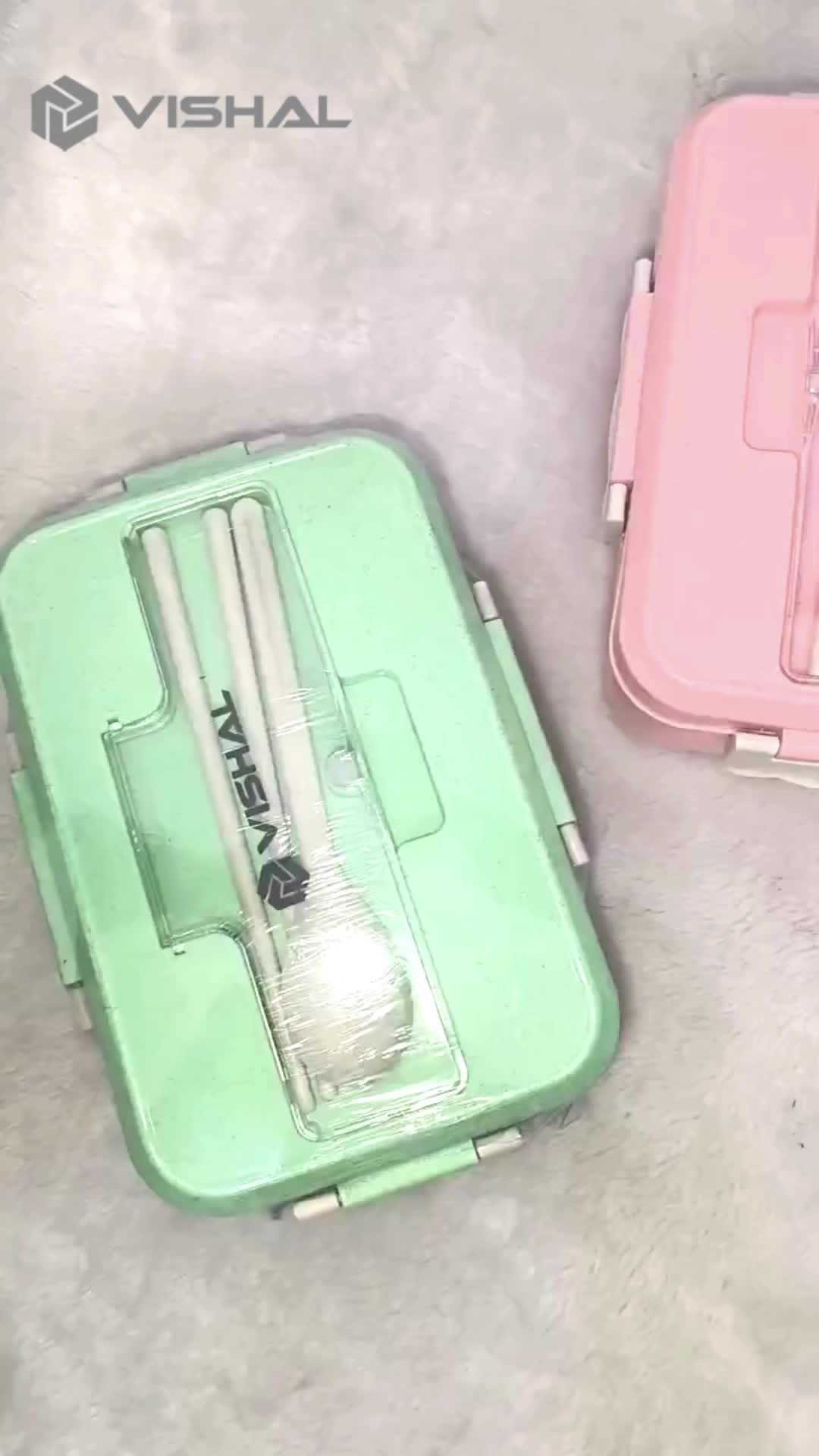 VISHAL Lunch Box Kotak Bekal Makan Jerami Gandum kotak makan ​1000ml 4 In 1 Free Sendok Tempat Makan VS-1