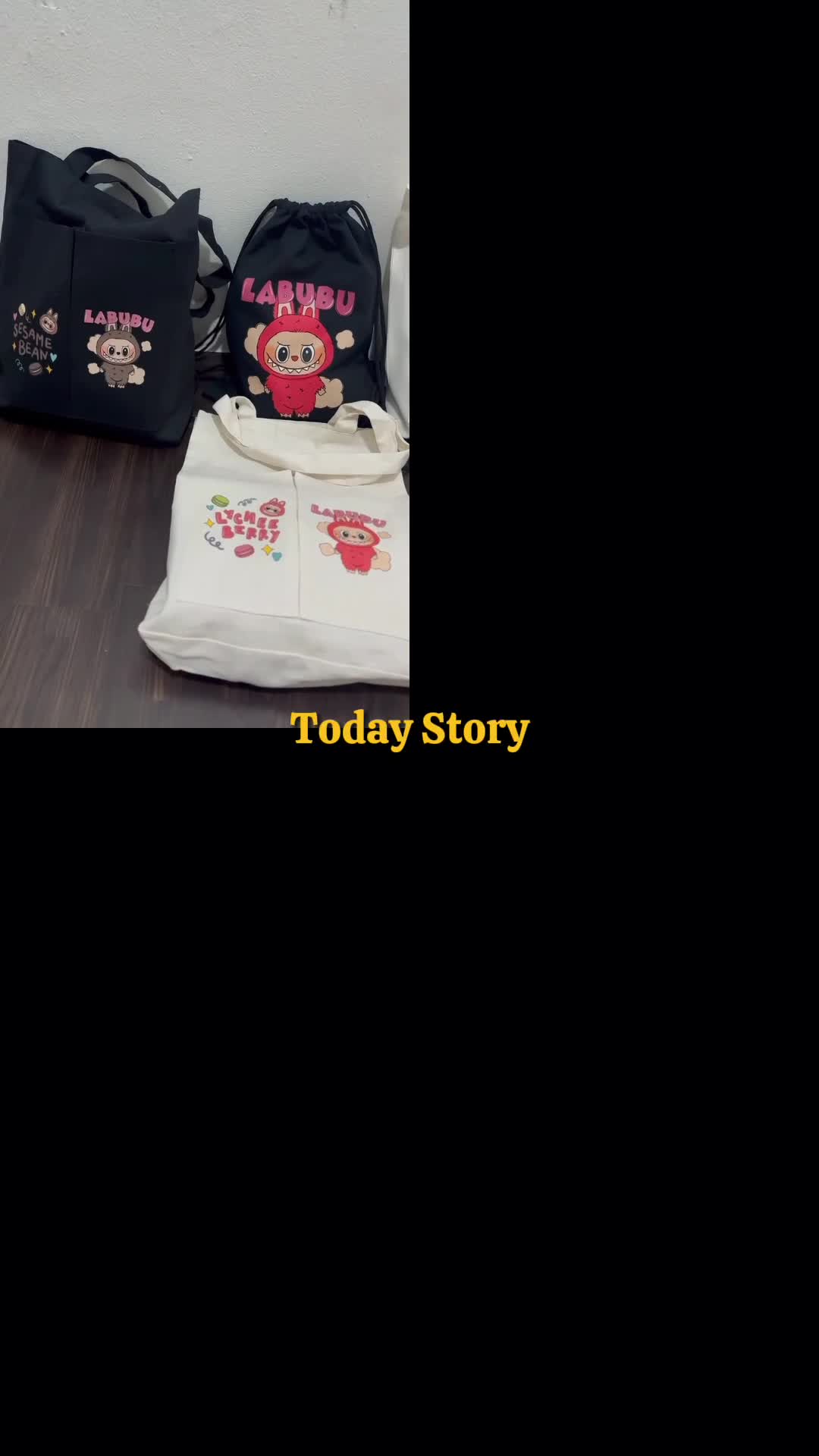 Tas serut atau string bag berwarna hitam bergambar karakter boneka lucu labubu/tas serut hitam/cocok untuk sekolah/cocok untuk kuliah dan hadiah/bisa cod