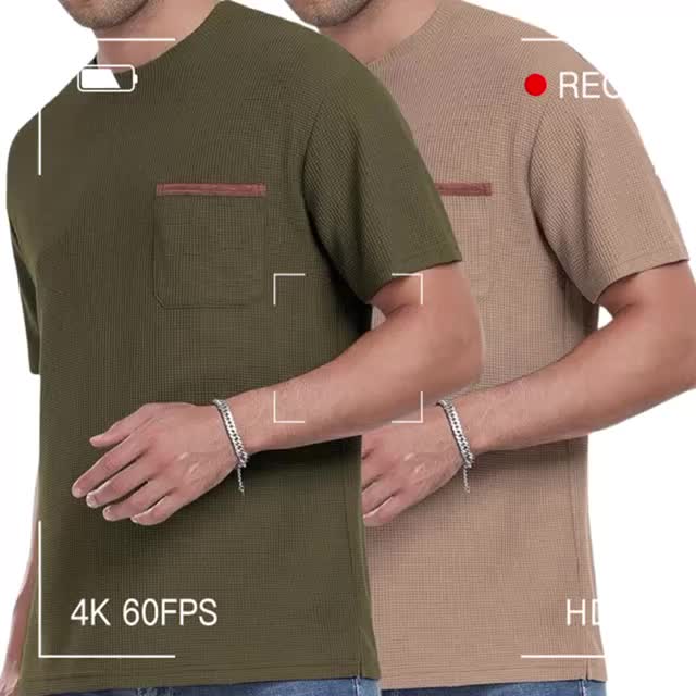 Kaos Pria Oblong Paket 2 Pcs Lengan Pendek Bahan Katun Waffel Model Terbaru Pakaian Pria Polos Waffle Kancing