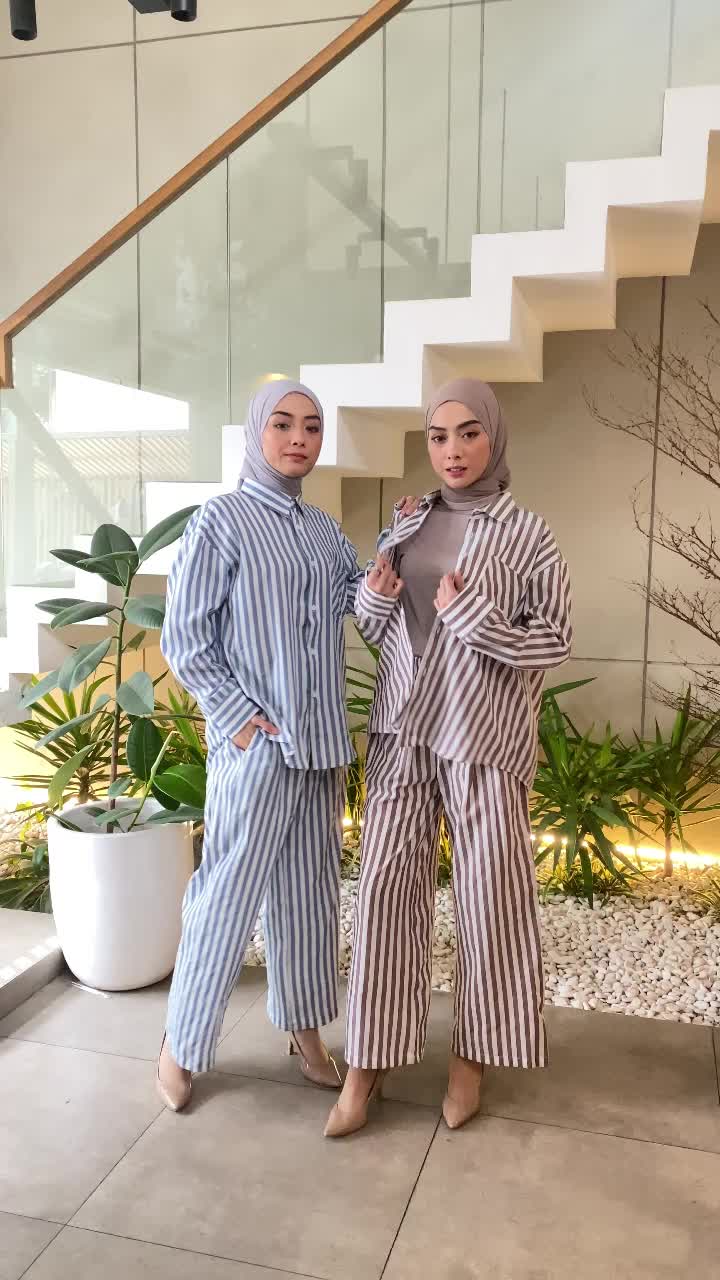 Shafa - Naima Oneset Shirt Stripe Salur | Oversize Oneset - Setelan Kemeja Salur Garis Oversize -  Setelan Wanita Salur - Stripe Shirt- One Set Wanita- Oneset Salur - Oneset Wanita Murah