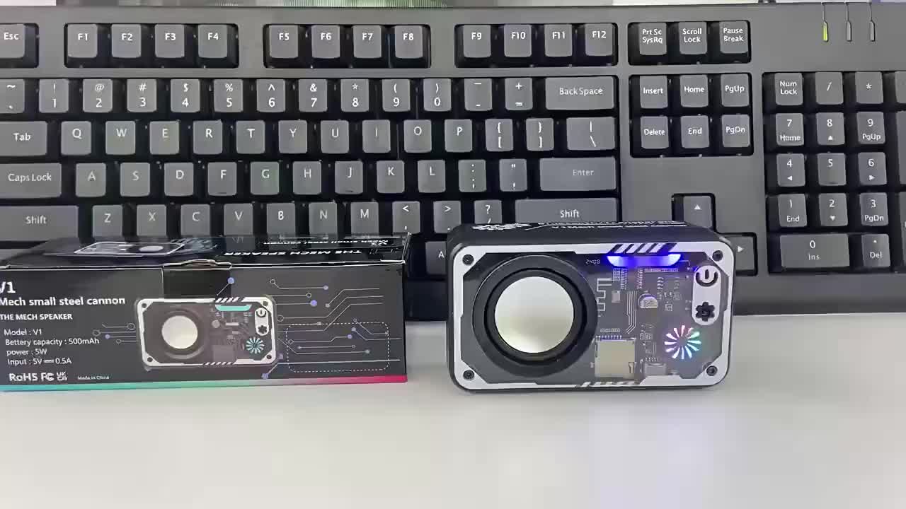 Speaker Bluetooth Cyberpunk Bluetooth Speaker Double Subwoofer Music Speaker Salon Bluetooth bt Speaker Audio Bluetooth Subwoofer Baja Kecil Audio Portabel Nirkabel 3D Stereo Amplifier Wireless Mini Speaker RGB LED Light Transparent Mecha Speaker