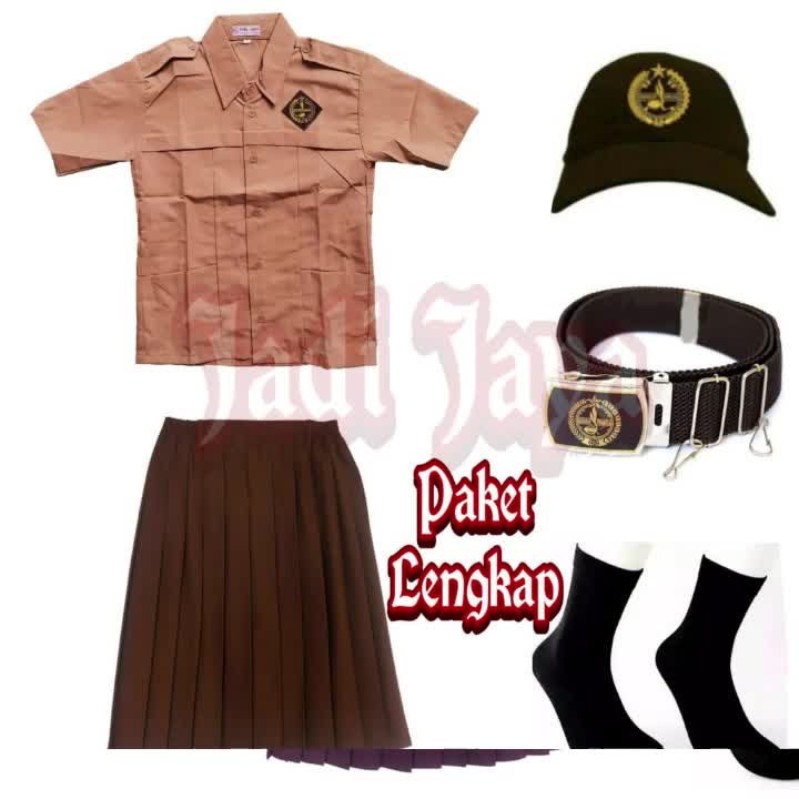 1 Set Seragam Pramuka Perempuan Baju Pendek Rok Pendek  Setelan Sd